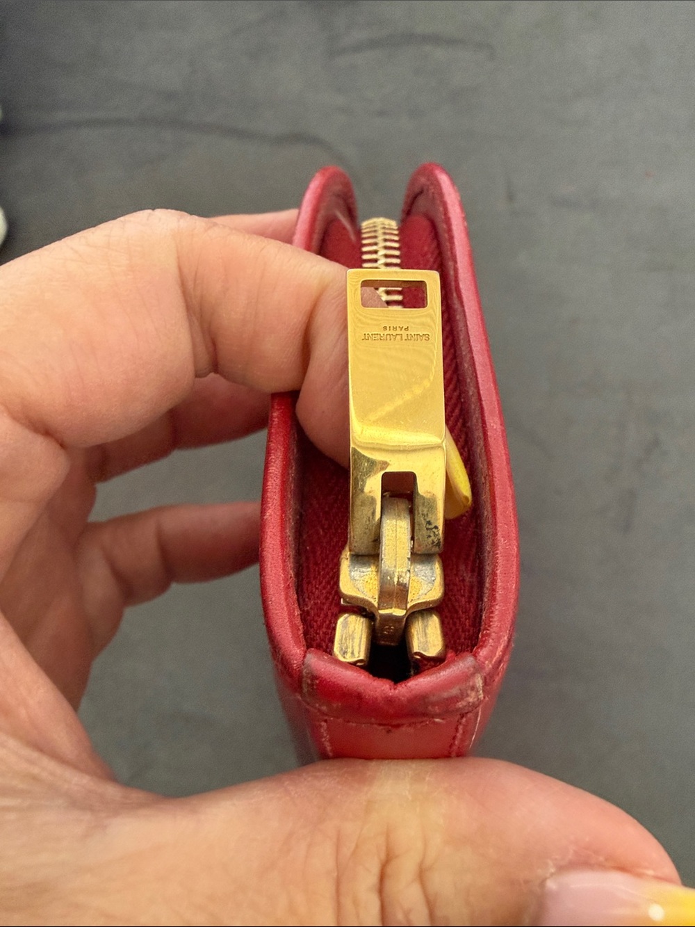 Saint Laurent Paris Red Leather Zip Around Long Wallet Gold Logo Authentic YSL - Picture 3 of 7